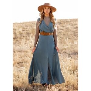 Joyfolie Maxi Dress NWT Sz S Tisannah Lace Long Sleeve Teal Boho Cocktail Formal